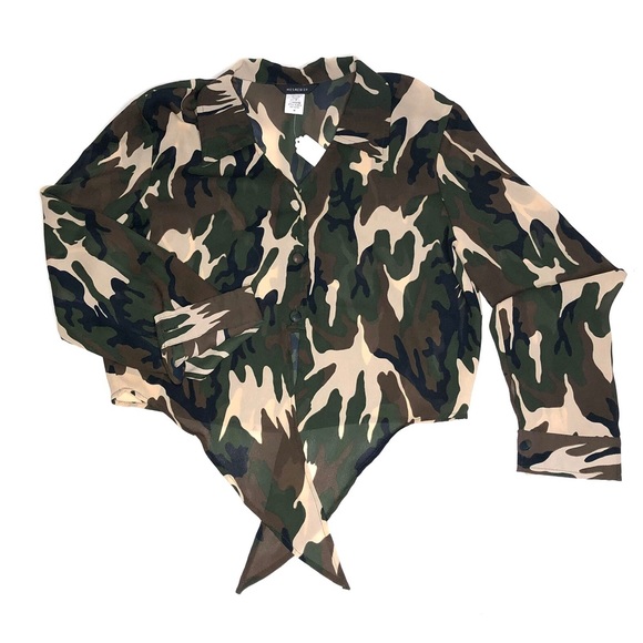 CAMOUFLAGE FRONT TIE BLOUSE - Picture 4 of 4